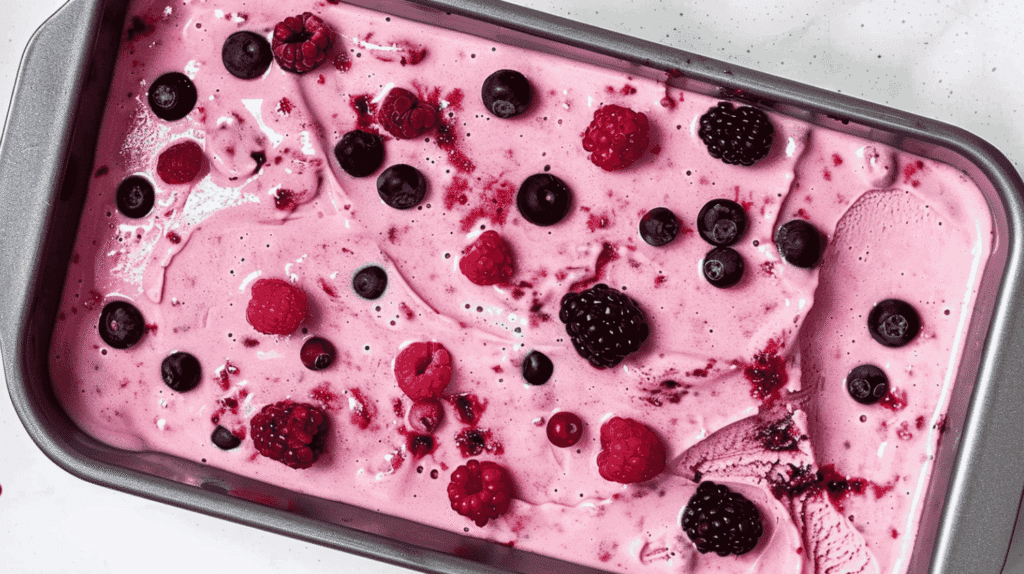 Easy Berries and Cottage Cheese Ice Cream: A High Protein 10 scoop of berries and cottage cheese ice cream served in bowl